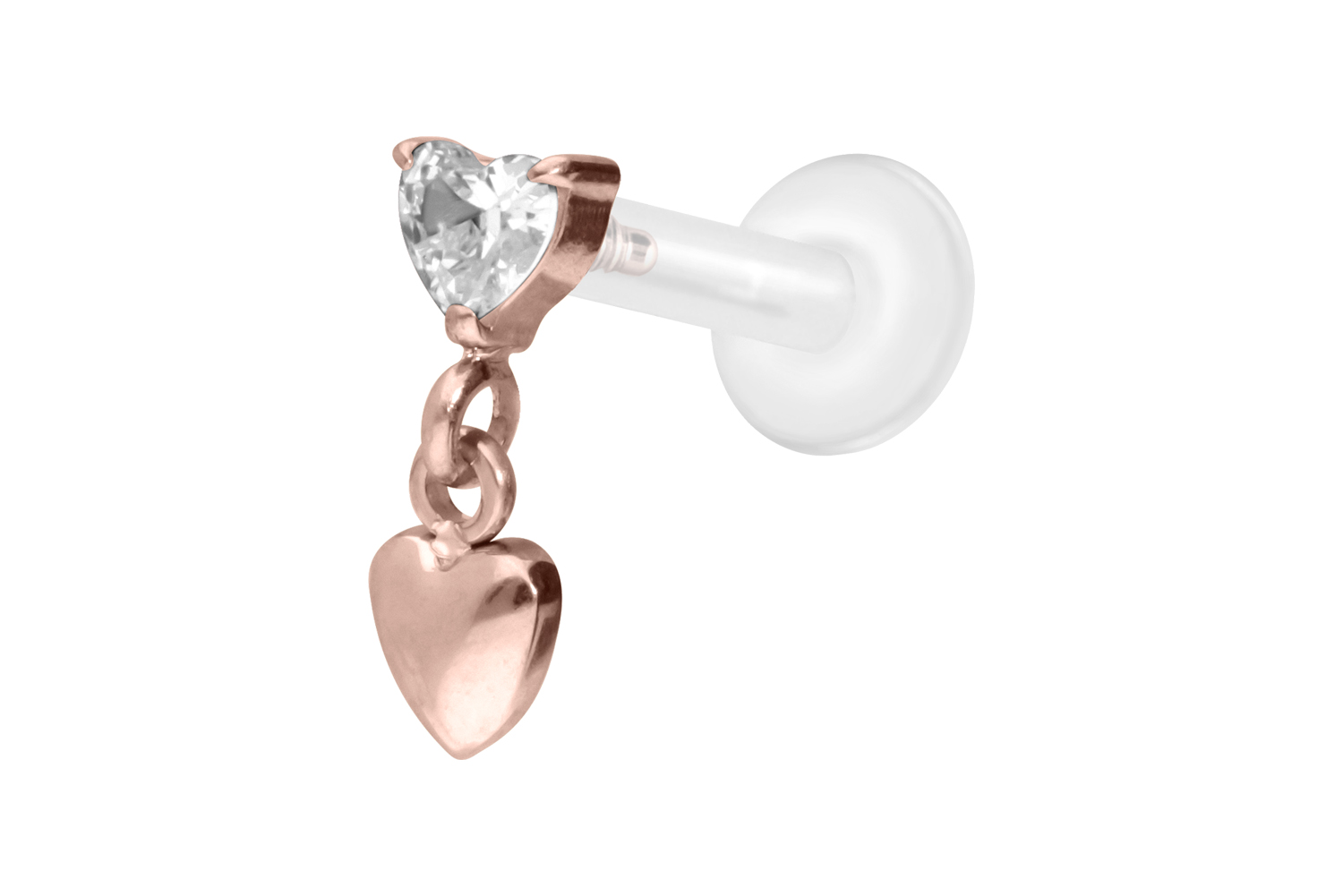 PTFE Labret Piercing mit Innengewinde + Titan-Aufsatz 2 HERZEN